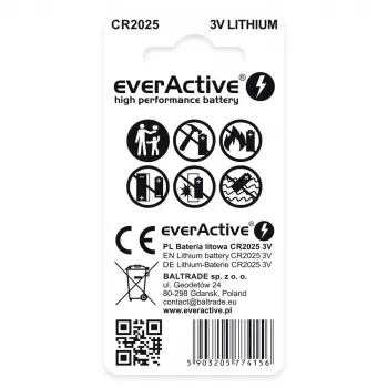 Ličio baterija mini everActive CR2025 - blisteris, 2 vnt.