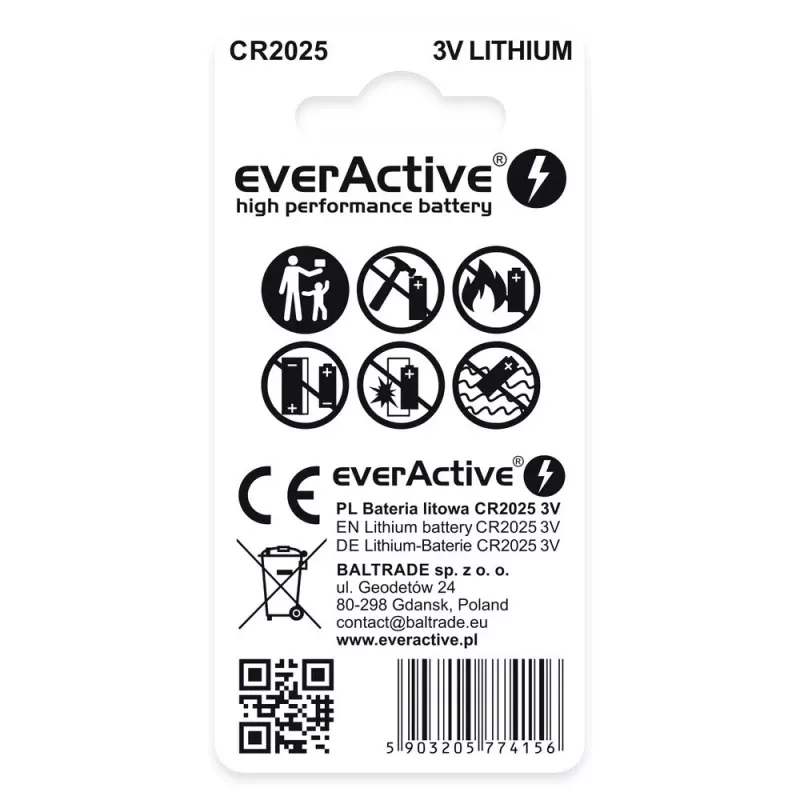 Ličio baterija mini everActive CR2025 - blisteris, 2 vnt.