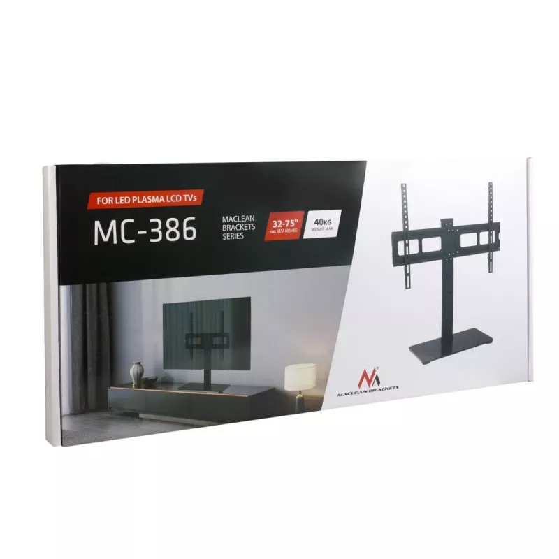 TV stovas MACLEAN MC-386 32–75 colių televizoriams, iki 40 kg, VESA 600x400 mm, pasukamas, laisvai pastatomas