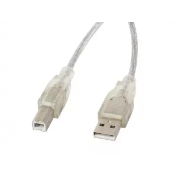 USB 2.0 laidas LANBERG CA-USBA-12CC-0018-TR, USB A (kištukas) į USB B (kištukas), 1,8 m, permatomas
