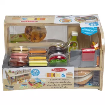 Melissa & Doug medinis sumuštinių skaitiklis su delikatesų pjaustytuvu – 56 dalys apsimestinio maisto – FSC sertifikuota