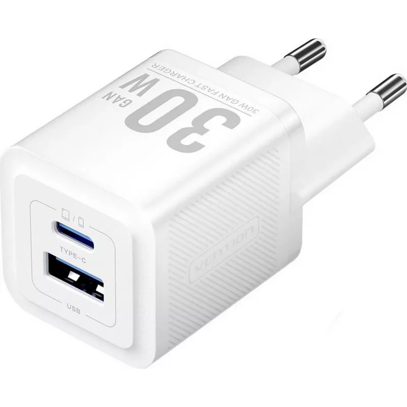 Vention 30W - įkroviklis su GaN technologija, 1x USB-A, 1x USB-C (baltas)
