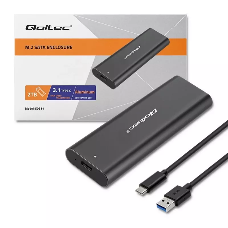 Qoltec 50311 saugojimo įrenginio korpusas SSD korpusas Juodas M.2