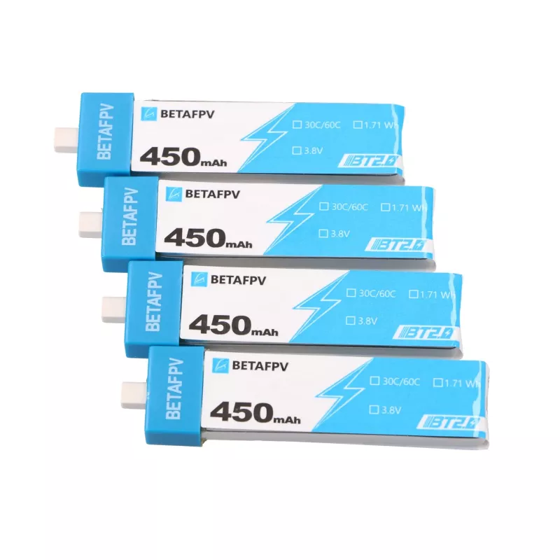 1S BetaFPV BT2.0 Drono baterijų rinkinys 450mAh 4 vnt., 3,8V