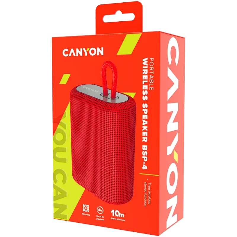 Canyon Bluetooth garsiakalbis BSP-4 TF skaitytuvas/USB-C/5W raudonas mažmeninė pakuotė