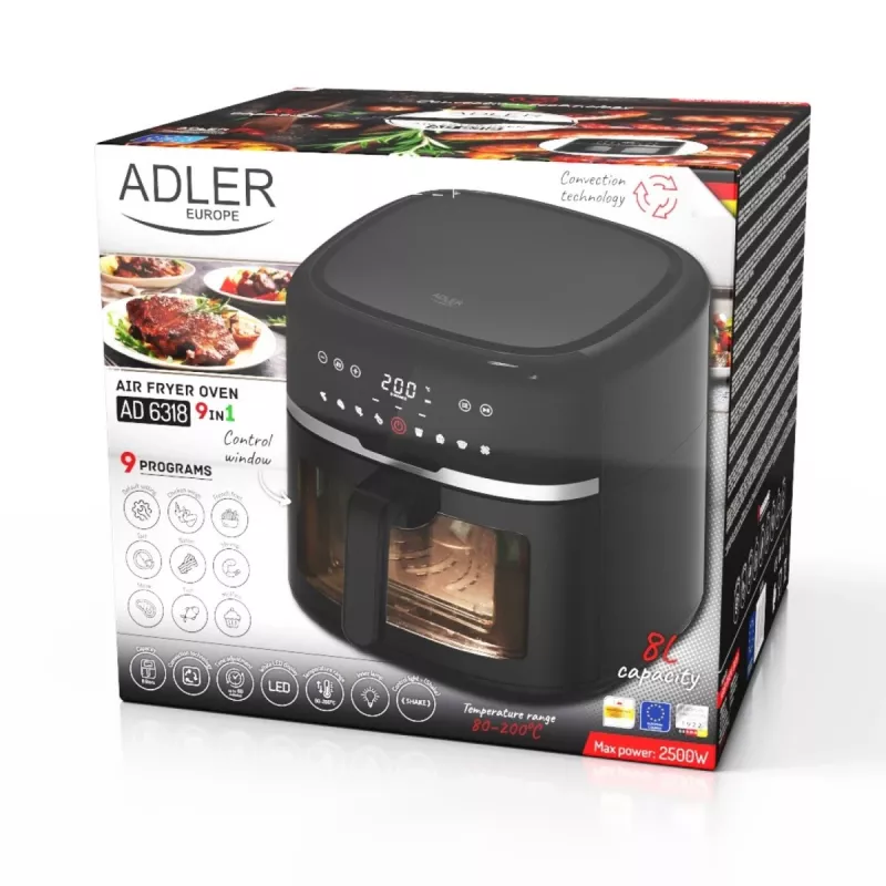 Elektrinis virdulys Adler AD 6318, 1,7 l, 2200 W, LED ekranas, 9 programos, juodas