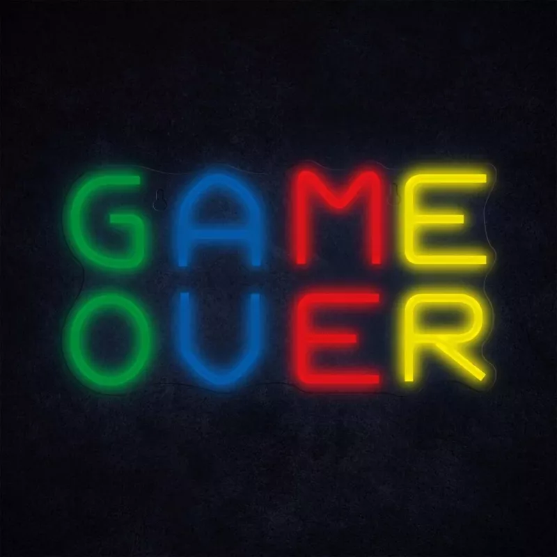 Neoninis ženklas MANTA SNL102MT — „Game Over“ stiliaus apšviečiama sienų puošmena, įjungiamas į lizdą LED neoninis efektas
