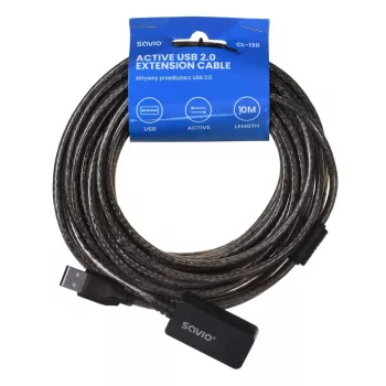 Aktyvus USB prievado ilgintuvas SAVIO CL-130 10 m USB 2.0 A kištukas–lizdas, 5 V, juodas