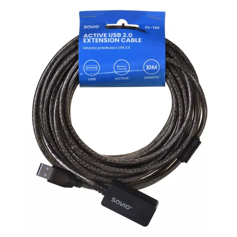 Aktyvus USB prievado ilgintuvas SAVIO CL-130 10 m USB 2.0 A kištukas–lizdas, 5 V, juodas