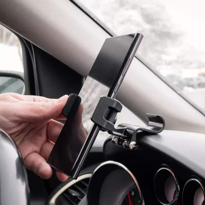 Telefono laikiklis Tellur TLL171261 — universalus kompaktiškas reguliuojamo kampo automobilinis ir stalo laikiklis, juodas