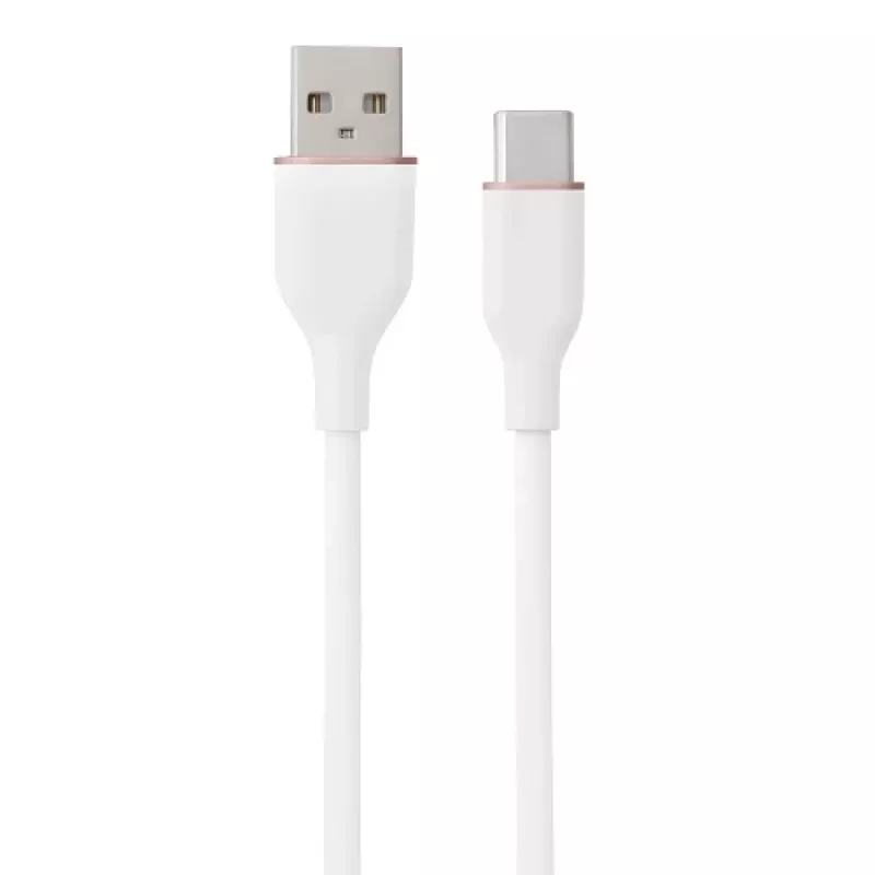 Silikoninis kabelis USB Type-A - Type-C (Baltas, 1 m)