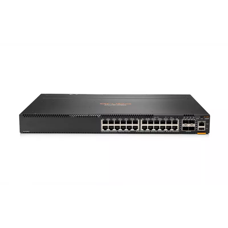 HPE Aruba 6300M - Switch - L3 - valdomas - 24 x 10/100/1000 + 4 x 1 Gigabit / 10 Gigabit / 25 Gigabit / 50 Gigabit SFP56 (aukštinimo / rietimo) - priekinė ir galinė oro srauto kryptis