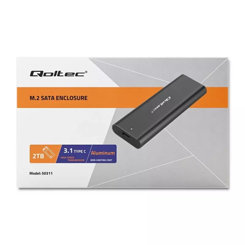 Qoltec 50311 saugojimo įrenginio korpusas SSD korpusas Juodas M.2