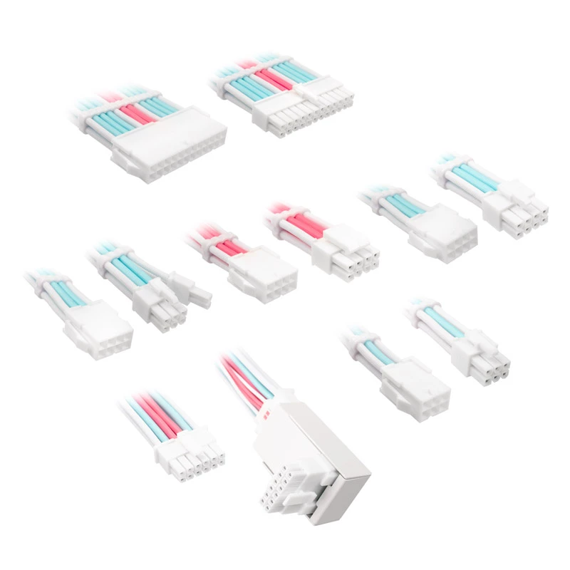 Kabelių / adapterių rinkinys „Kolink Core Pro“ pintas kabelio prailginimo rinkinys 12V-2x6 1 tipo – „Brilliant White“ / „Neon Blue“ / „Pure“