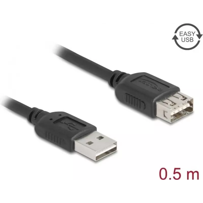 USB A į USB A kabelis DELOCK 81511 — USB 2.0, 0,5 m, juodas, paauksuoti kontaktai