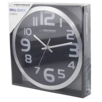 Sieninis laikrodis Esperanza EHC013K Zurich Juoda Quartz Oval 25 cm, aliuminio rėmas, 4 cm storio