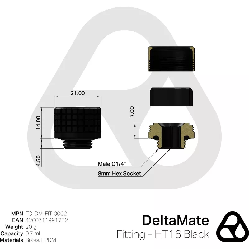 Thermal Grizzly DeltaMate Fitting HT16 jungtis, juoda — procesoriaus aušintuvo tvirtinimo priedas