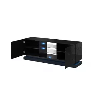 TV spintelė cama meble QIU 160 — MDF juodas blizgesys, 1600×420×570 mm