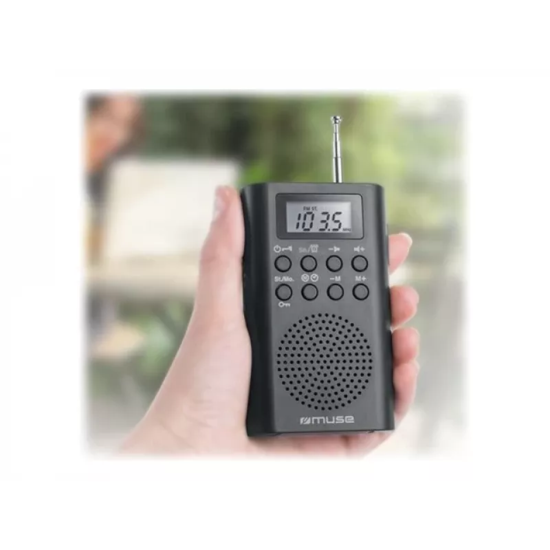 Nešiojamasis radijas Muse M-03 R su FM PLL derinimu, LCD ekranu, išorine antena, juodas
