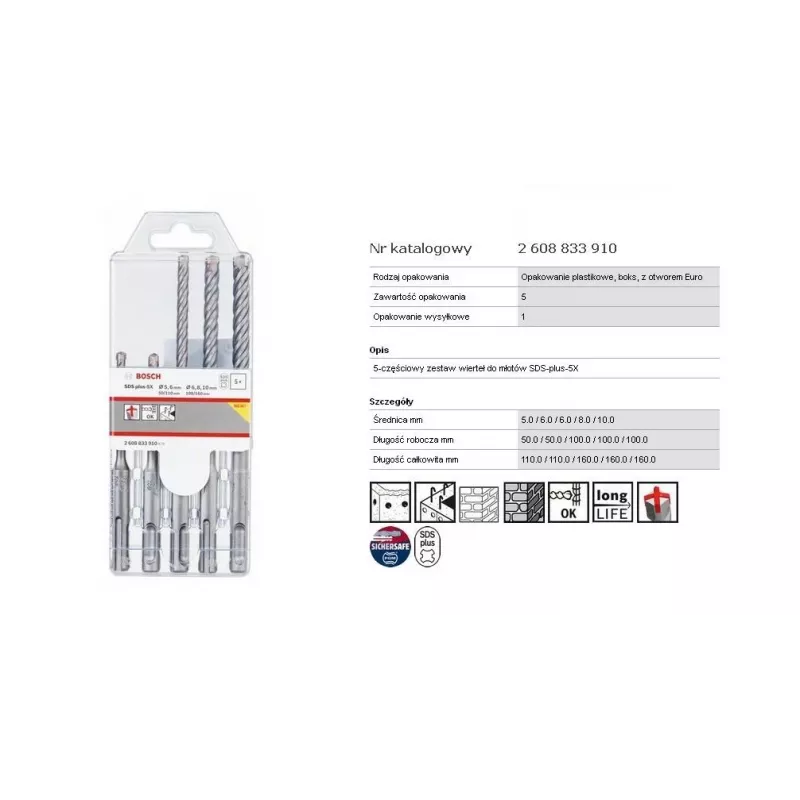 Smūginių grąžtų rinkinys Bosch PRO SDS plus-5X, 5 vnt. (SDS-plus)