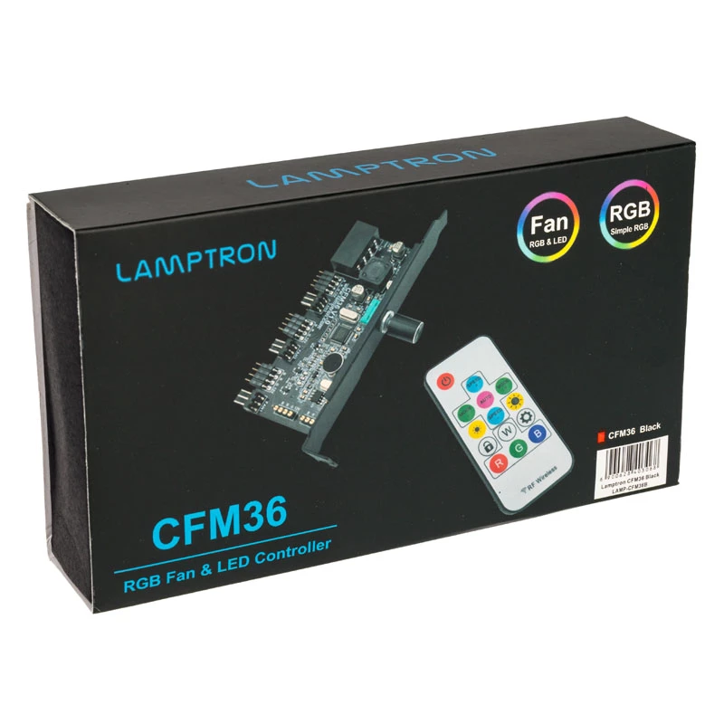 Ventiliatoriaus ir RGB LED valdiklis Lamptron CFM36 PCI lizdui, juodas