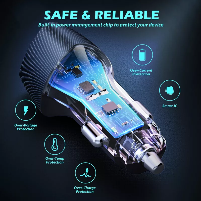 Automobilinis įkroviklis Tellur FCC10 38W 6A PD20W QC3.0 — USB-C ir USB-A maitinimo adapteris transporto priemonei