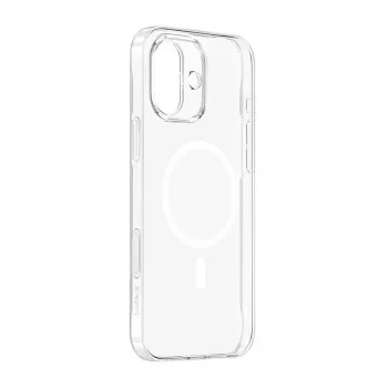 Telefono dėklas Baseus iP16 Transparent TouchButton Magnetic — permatomas apsauginis dėklas su jutikliniu mygtuku ir magnetiniu tvirtinimu