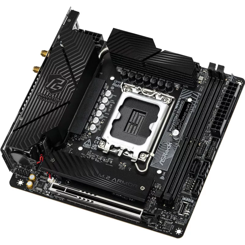 Pagrindinė plokštė ASRock Z790I LIGHTNING WIFI — Intel Z790, LGA 1700, Mini-ITX, DDR5 iki 8600 MHz, 2x DIMM, Wi‑Fi 6E, 2.5Gb LAN, 2x M.2