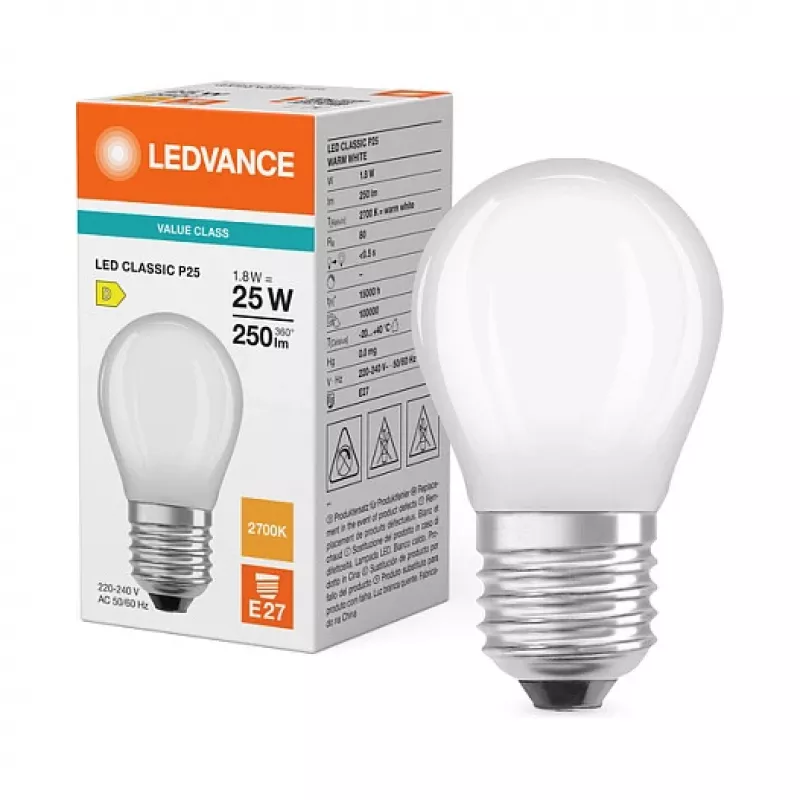 Osram LED Classic P 25 Filament P 1.8W 827 Frosted E27 LED lemputės, klasikinė mini