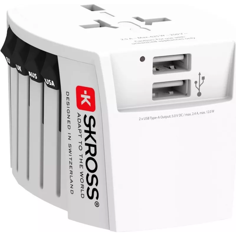 SKROSS MUV USB pasaulio adapteris maitinimo adapteris su 2x USB