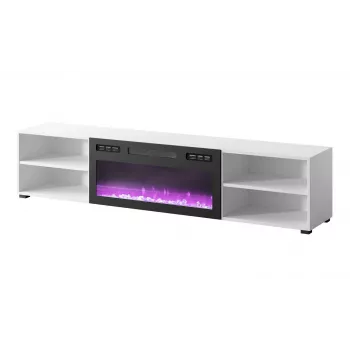 TV spintelė cama meble POLO 180x33x39 cm su elektriniu židiniu 1400–1600 W, laminatas, balta/juoda
