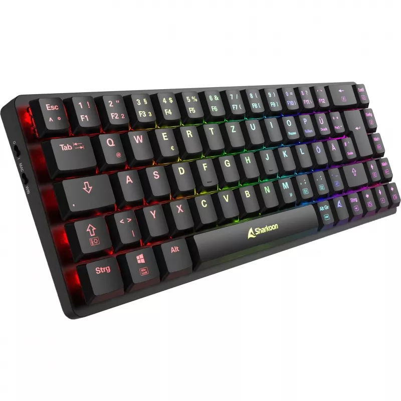 Sharkoon PureWriter W65 klaviatūra, žaidimams, belaidė RF, QWERTZ, vokiška, juoda