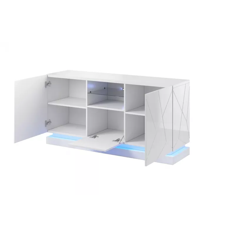 QIU 2D1K komoda 150x41.5x75 cm blizgus baltas/blizgus baltas