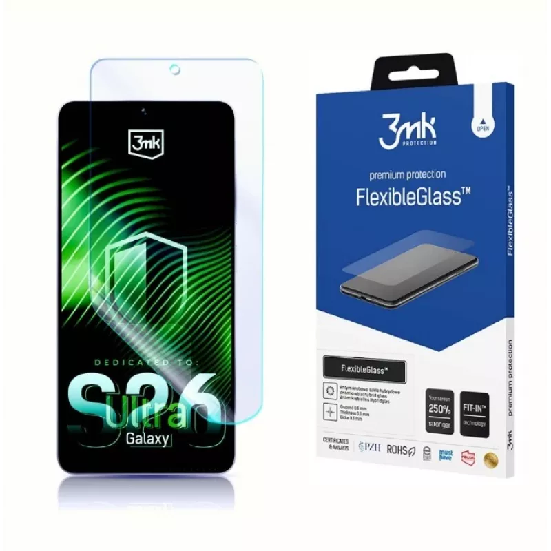 Apsauginis ekrano stiklas 3MK FlexibleGlass skirtas Samsung Galaxy S26 Ultra – hibridinė lanksti grūdinta apsauga