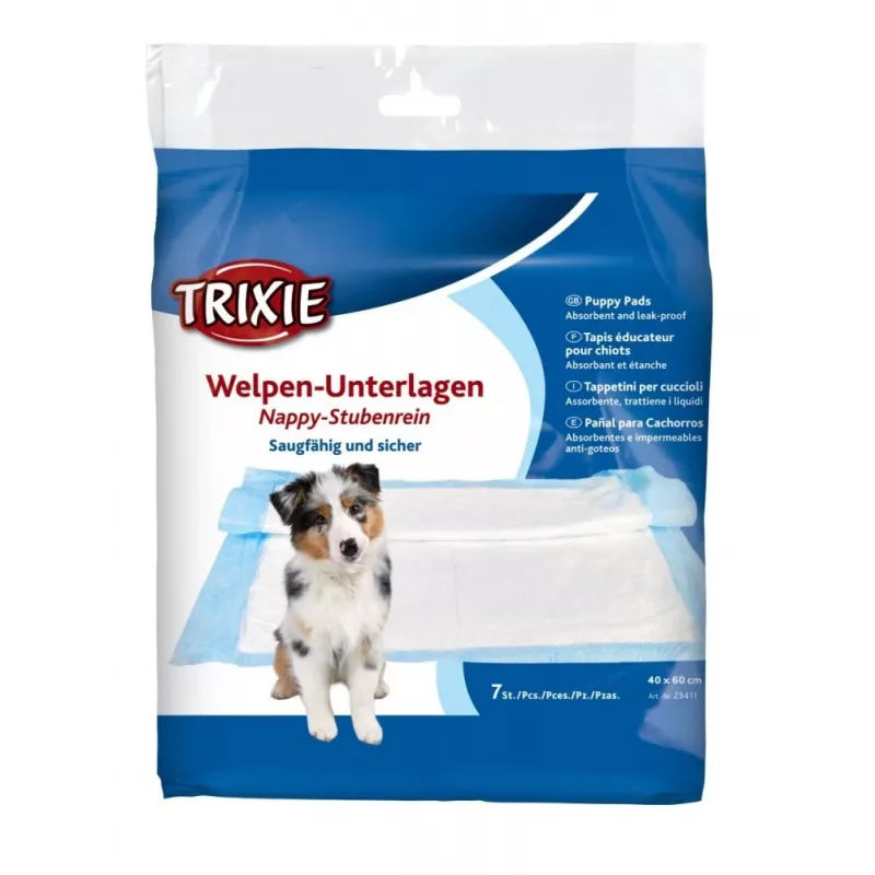 Šunų treniravimo paklotėlis Trixie 23411, celiuliozės, 400×600 mm, 7 vnt., apsauginis kraštas, nepraleidžiantis skysčių, mėlynas