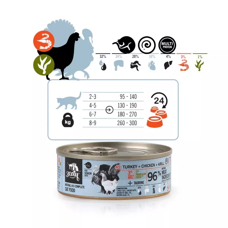 3COTY Turkey with chicken and krill Senior - drėgnas kačių ėdalas - 80g