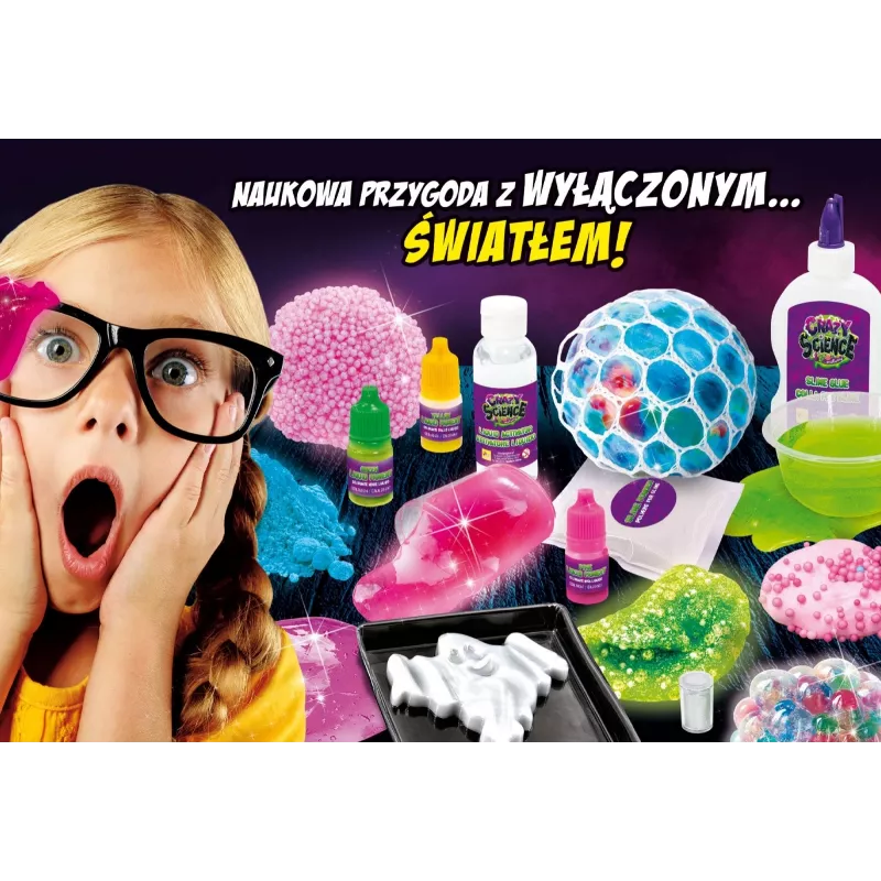 Mokslo rinkinys Liscianigiochi Crazy Science Švytintis gleivės tamsoje 304-PL89239 — švytinčių gleivių eksperimentų rinkinys