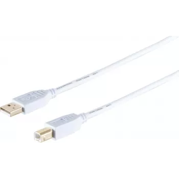 USB 2.0 A–B laidas ShiverPeaks 1,0 m, High Speed, auksuoti kontaktai, balta
