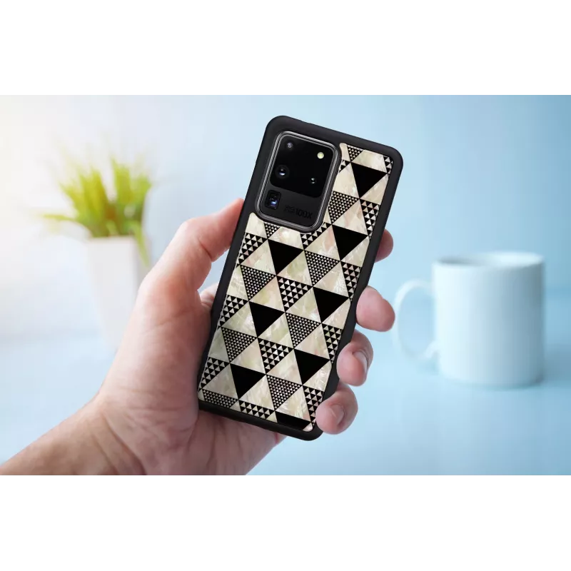 Apsauginis telefono dėklas iKins Samsung Galaxy S20 Ultra – piramidinis raštas, juodas