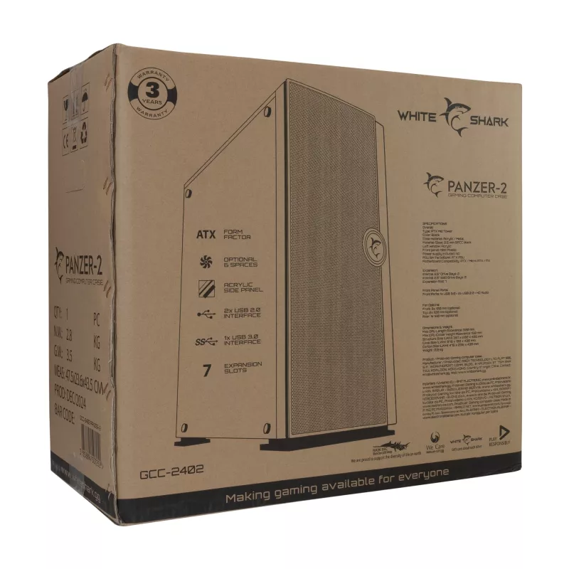 Kompiuterio korpusas Panzer-2 White Shark GCC-2402 ATX White