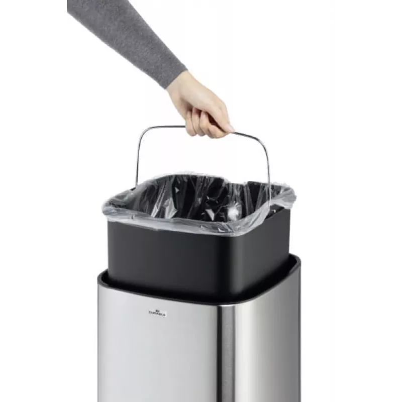 Stačiakampė šiukšliadėžė Durable NO TOUCH 35L iš nerūdijančio plieno, juoda/sidabrinė