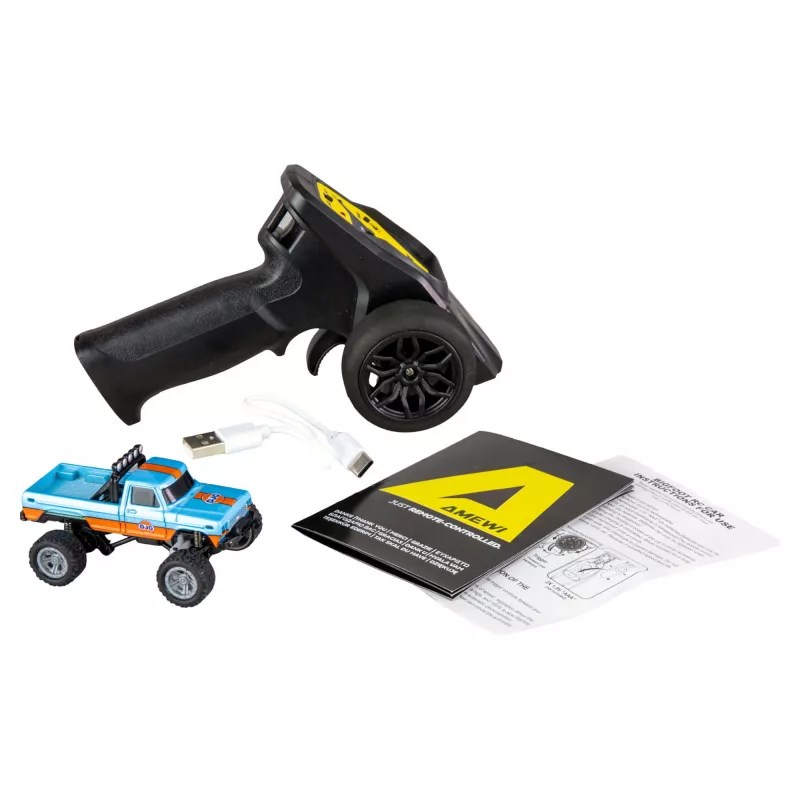 Radijo bangomis valdomas Amewi Monster Truck DieCast 1:64 RTR, mėlynas / oranžinis