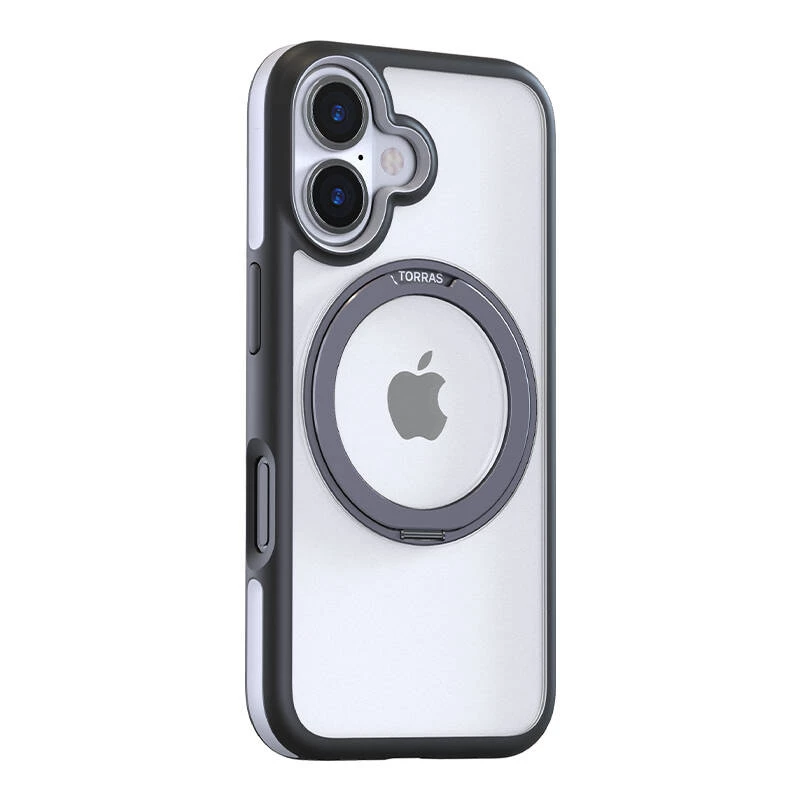 Apsauginis telefono dėklas Torras Ostand R Fusion, skirtas iPhone 16 – juodas, plonas, atsparus smūgiams