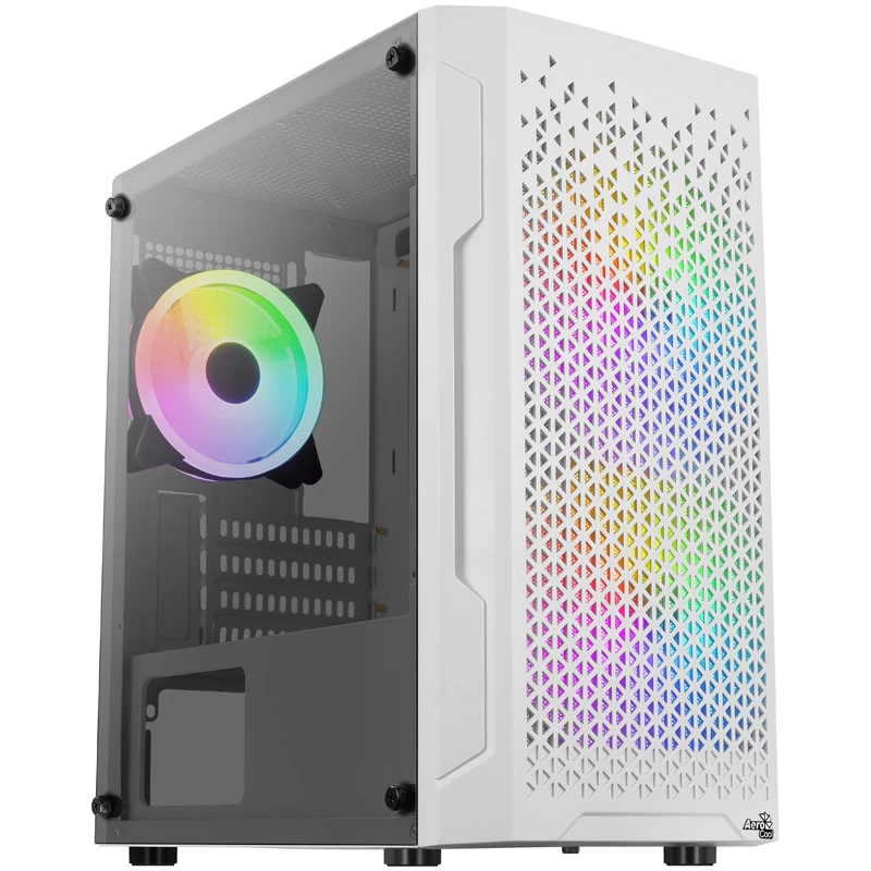 ATX AEROCOOL TRINITY MINI FRGB MICRO MINI TOWER KORPUSAS SU STIKLO PANELE (BALTAS)