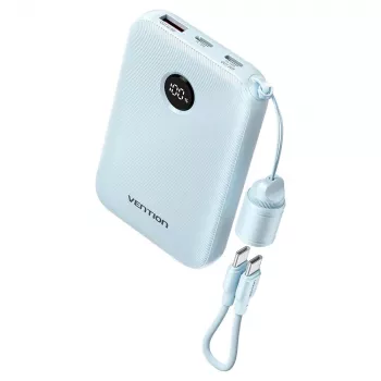 Išorinė baterija Vention 10000mAh 22.5W — 2× USB‑C, 1× USB‑A, mėlyna