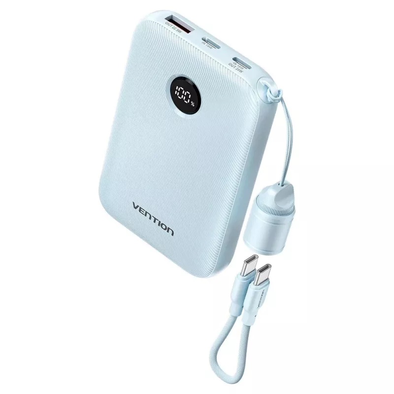 Išorinė baterija Vention 10000mAh 22.5W — 2× USB‑C, 1× USB‑A, mėlyna