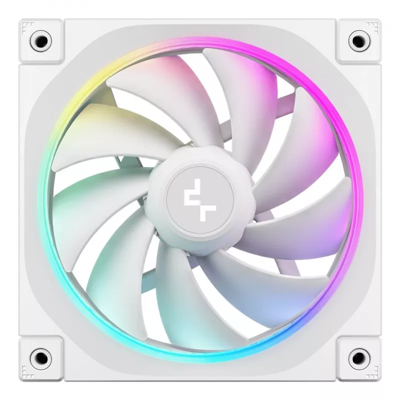 12 cm korpuso ventiliatorius DeepCool FL12 WH — 3 vnt. rinkinys, 120×120×25 mm, 2150 RPM, 55 CFM, Fluid Dynamic Bearing, PWM, multi-LED, 4-pin