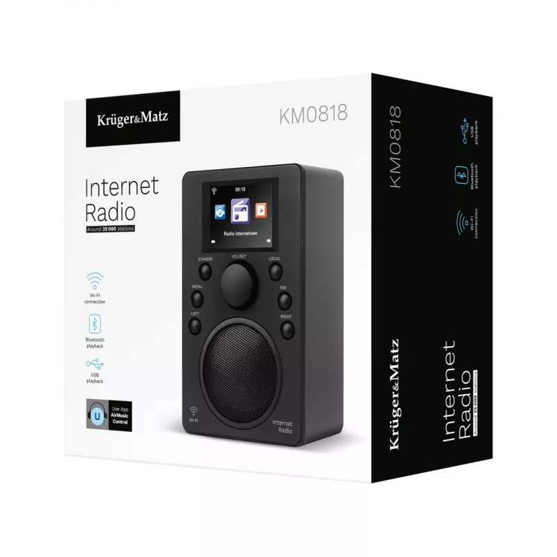 Internetinis radijas Kruger & Matz KM0818.1 su Wi‑Fi, Bluetooth, USB ir žadintuvu