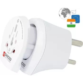 SKROSS Country Combo World to India, Indijos kištukas (D tipas, BS 546), balta – tinka visiems įžemintiems ir neįžemintiems prietaisams (2 ir 3 kontaktų) (39764)