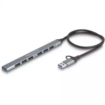 DELOCK 4 prievadų plonas USB šakotuvas — USB 3.2 Gen 1 priegloba Type-C, 3× USB 5 Gbps Type-C + 1× USB 5 Gbps Type-A, pilkas, metalinis